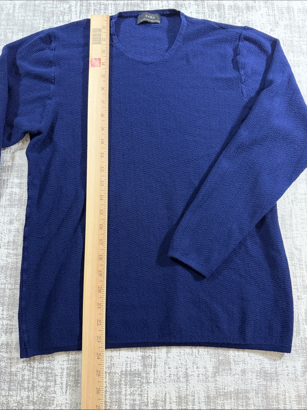 Zara Women Navy Blue Textured Crewneck Sweater sz L womens 23.5X17.5 PTP - Picture 5 of 9